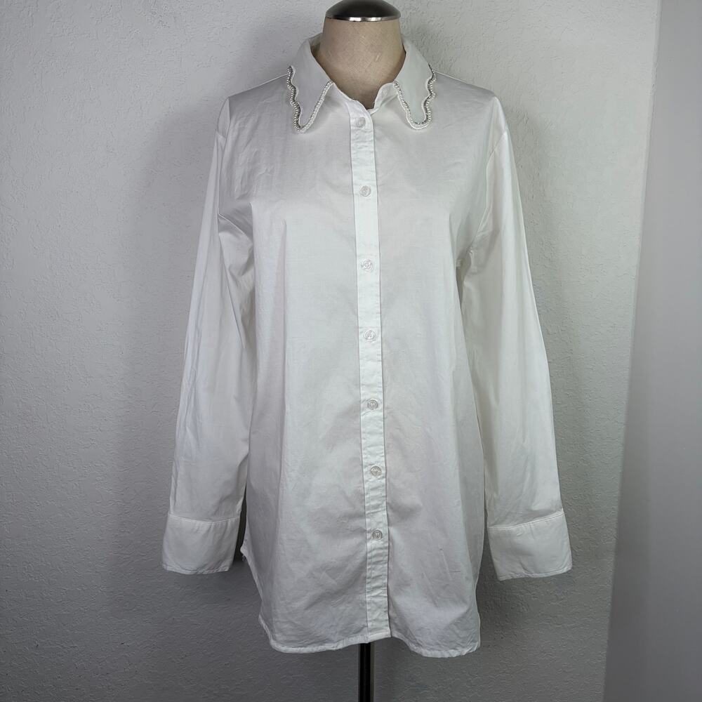 Jason Wu White women's shirt size L Chiffon collar embellished, preppy, casual